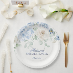 Something Blue Floral Hydrangea Bridal Shower Paper Plates