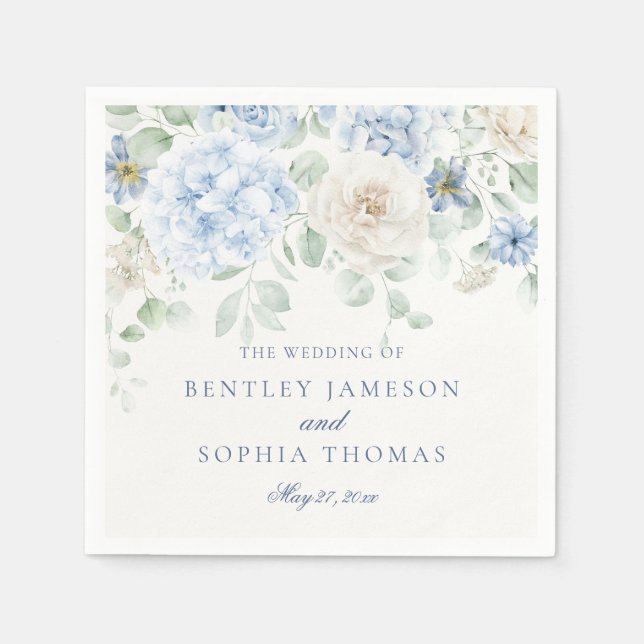 Something Blue Floral Hydrangea Decor Wedding Napkins (Front)