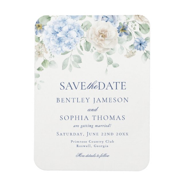Something Blue Floral Hydrangea Save the Date Card Magnet (Vertical)