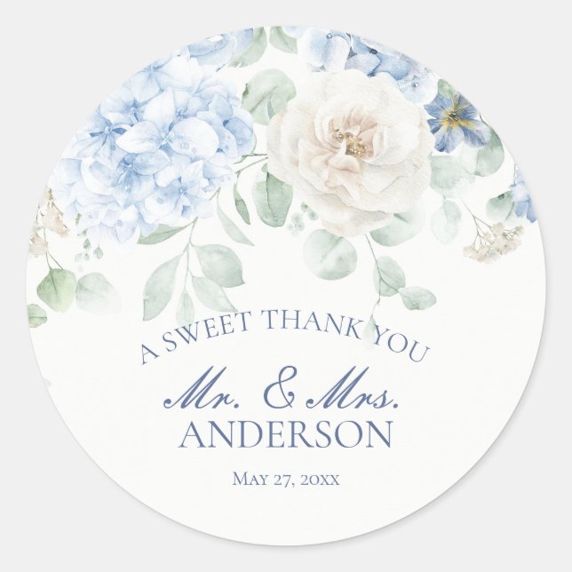Something Blue Floral Hydrangea Wedding Circle Classic Round Sticker (Front)