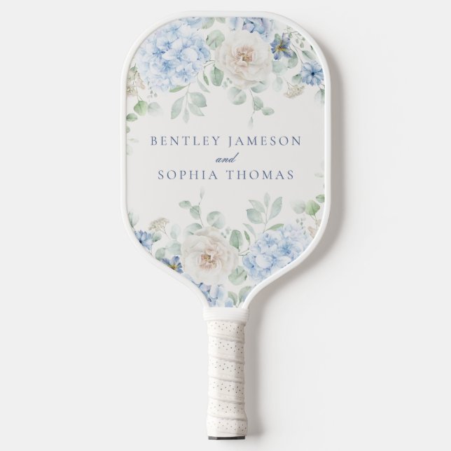 Something Blue Floral Hydrangea Wedding Favors Pickleball Paddle (Front)