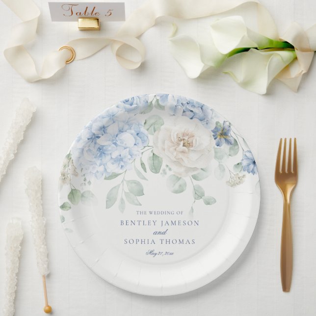 Something Blue Floral Hydrangea Wedding Paper Plates (Wedding)