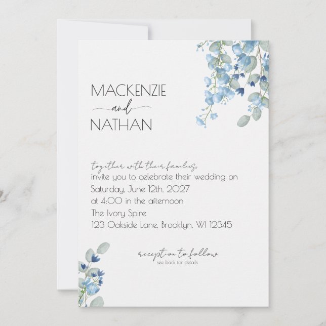 Something Blue Floral Modern Wedding Invitation (Front)