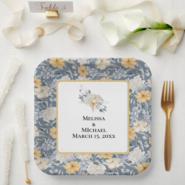 SOMETHING BLUE FLORAL PATTERN PAPER PLATES (Wedding)