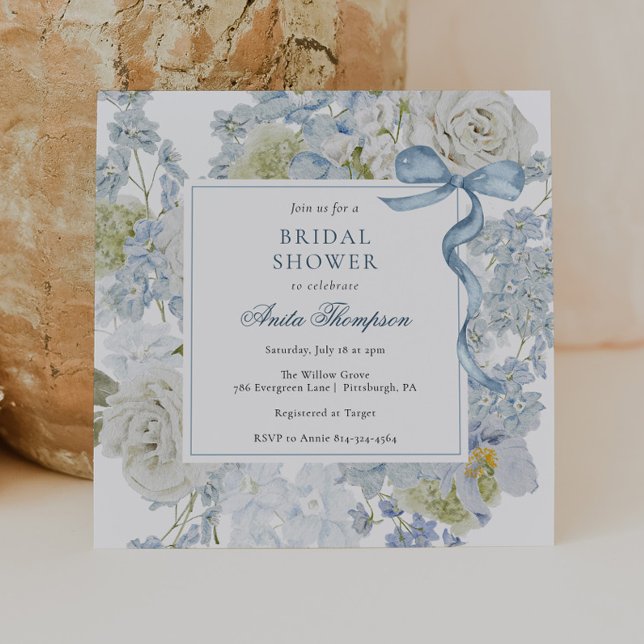 Something Blue Floral Ribbon Bridal Shower Invitation (Creator Uploaded)