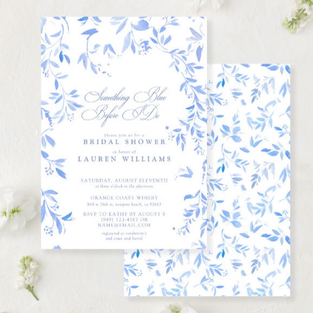 Something Blue Floral Script Bridal Shower Invitation (Creator Uploaded)