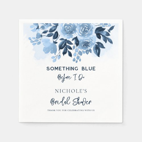 Something Blue Floral Script Bridal Shower Paper Napkins