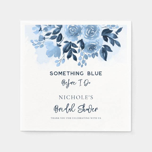 Something Blue Floral Script Bridal Shower Paper Napkins (Front)