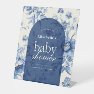 Something Blue Floral Toile Baby Shower Welcome Pedestal Sign