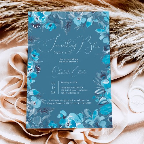 Something blue floral watercolor bridal shower invitation