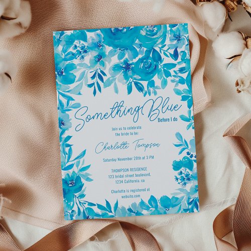 Something blue floral watercolor bridal shower invitation