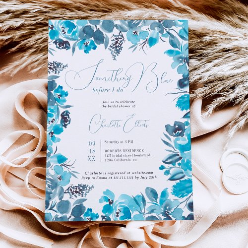 Something blue floral watercolor bridal shower invitation