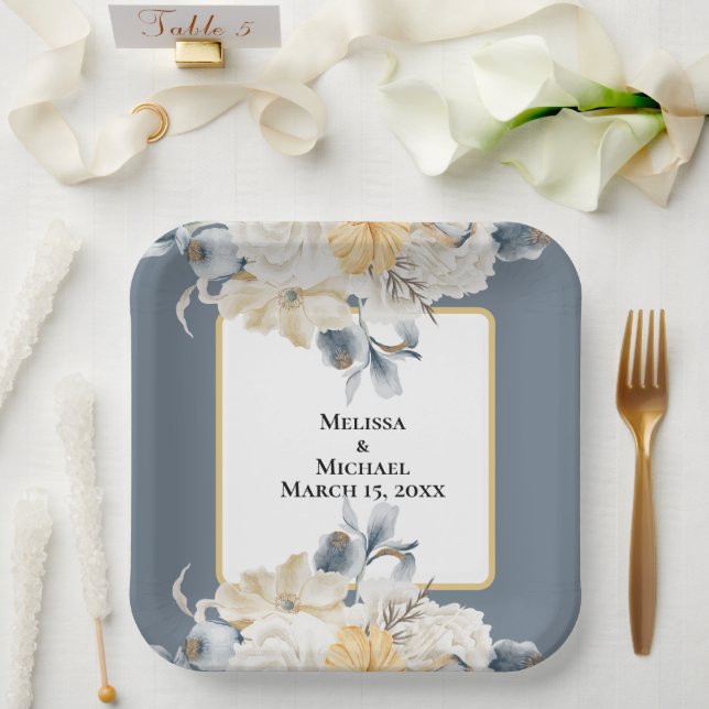 SOMETHING BLUE FLORAL WEDDING on BLUE Paper Plates (Wedding)