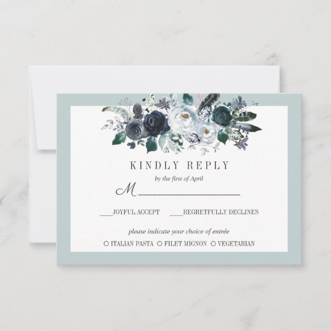 Something Blue |  Floral Wedding  RSVP MEAL option (Front)