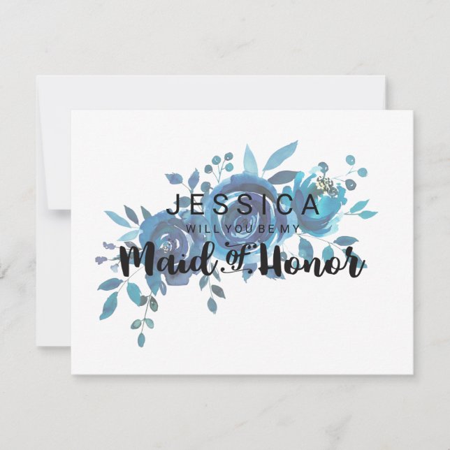 Something Blue Floral Will You Be My Maid of Honor Invitation (Front)