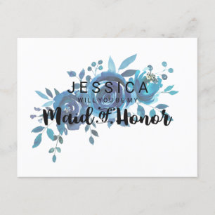 Something Blue Floral Will You Be My Maid of Honor Invitation