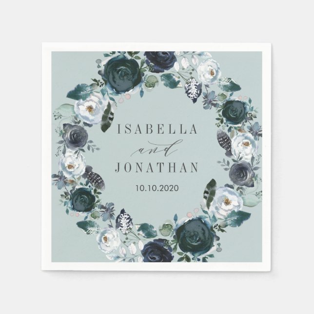 Something Blue | Floral Wreath wedding Custom Napkins (Front)