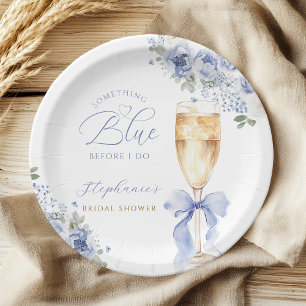 Something Blue Florals Bow Bridal Shower Paper Plates