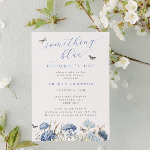 Something Blue Flowers  Butterflies Bridal Shower Invitation