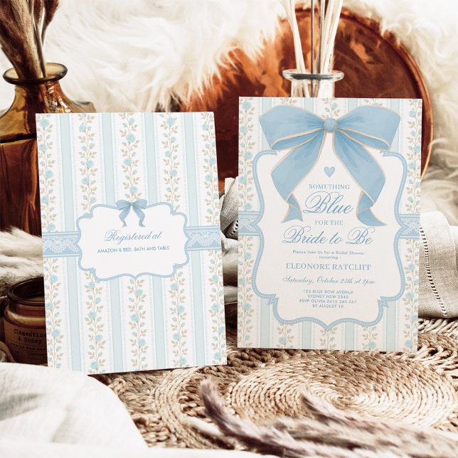 Something Blue for Bride Blue Bow Bridal Shower Invitation (Creator Uploaded)