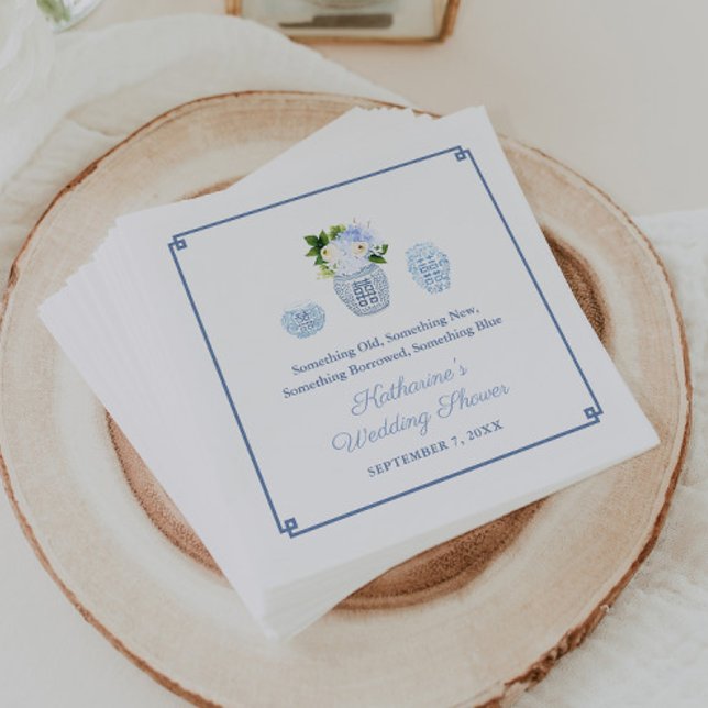 Something Blue Ginger Jar Wedding Bridal Shower Napkins (Something old, something new, something borrowed, something blue bridal shower napkins)
