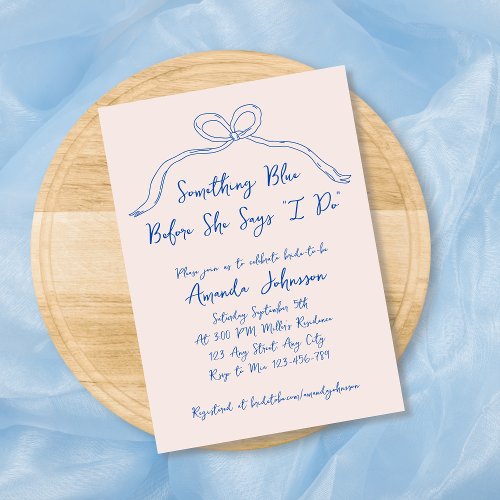 Something Blue Hand Drawn Bow Bridal Shower Invitation