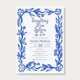 Something Blue Hand Drawn Flower Bridal Shower Invitation