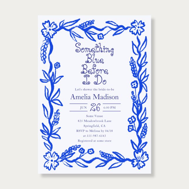 Something Blue Hand Drawn Flower Bridal Shower Invitation (Creator Uploaded)