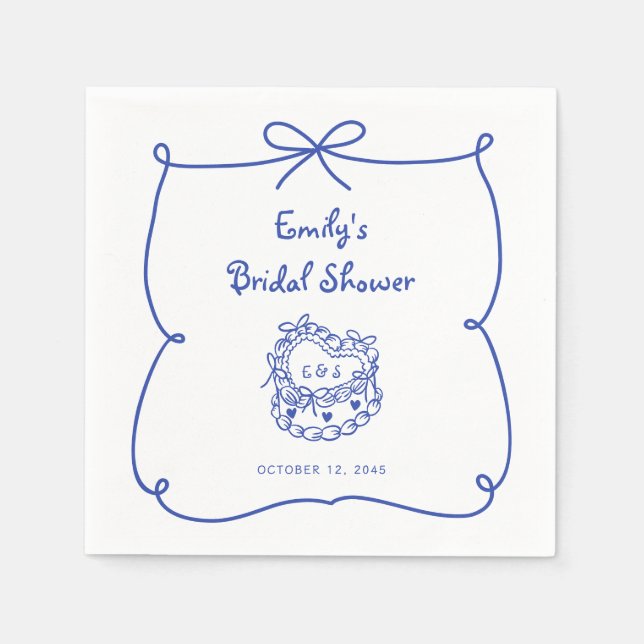 Something Blue Hand Drawn Whimsical Cake Napkins (Front)