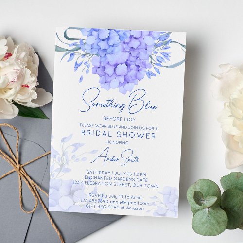 Something blue hydrangea bridal shower floral invitation