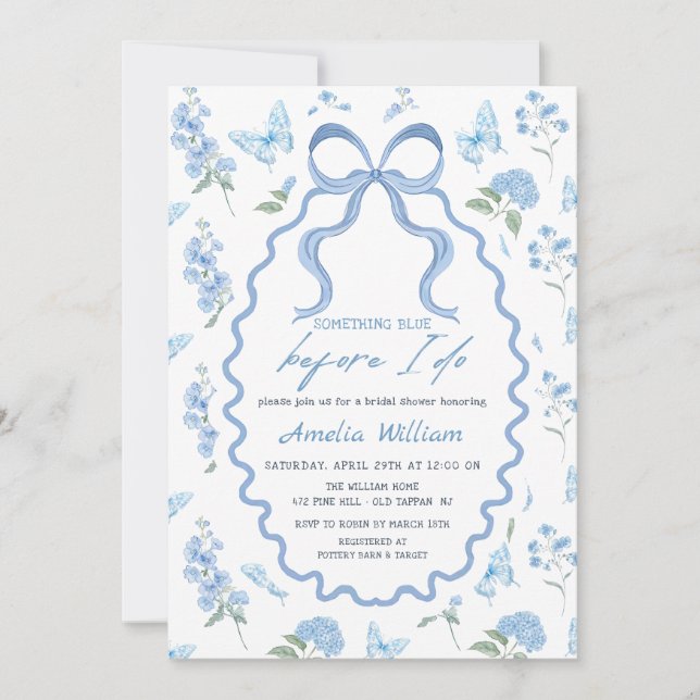 Something Blue Hydrangea Bridal Shower Invitation (Front)