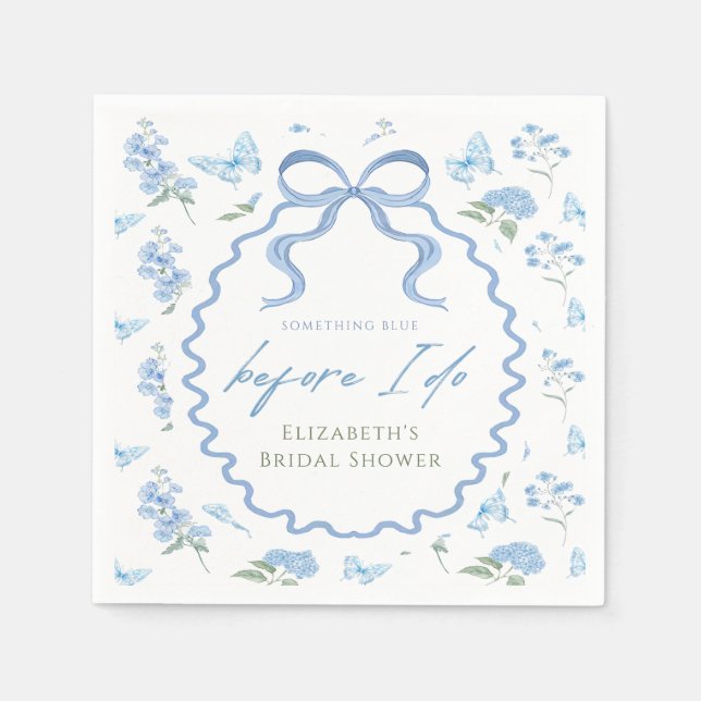 Something Blue Hydrangea Bridal Shower Napkins (Front)