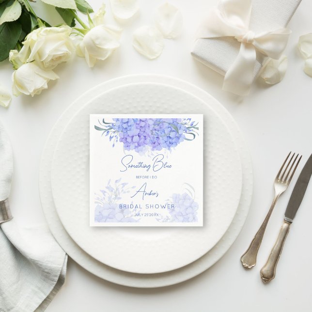 Something blue hydrangea bridal shower printed napkins (Something blue hydrangea bridal shower monogram printed napkins personalized table decor)