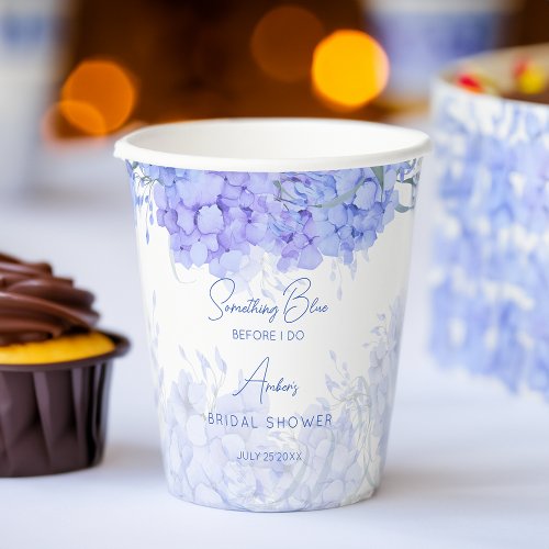 Something blue hydrangea bridal shower printed paper cups