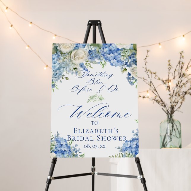 Something Blue Hydrangea Bridal Shower Welcome Foam Board (In Situ (Stand))