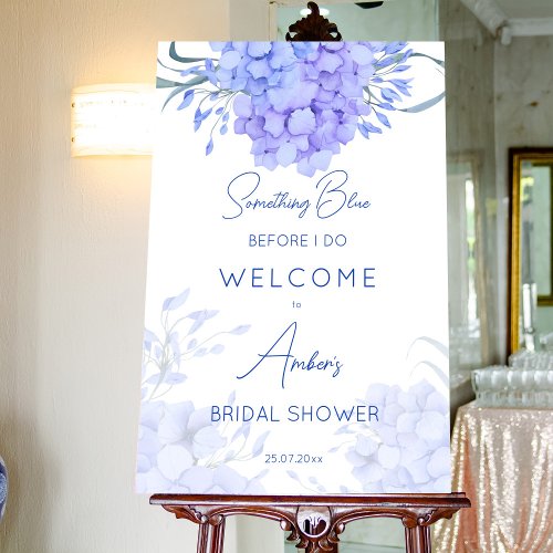 Something blue hydrangea bridal shower welcome foam board