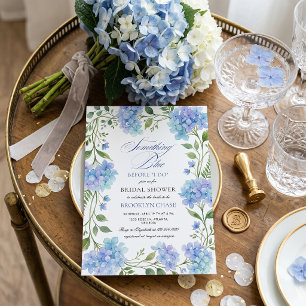 Something Blue Hydrangea Floral Wreath Bridal  Invitation