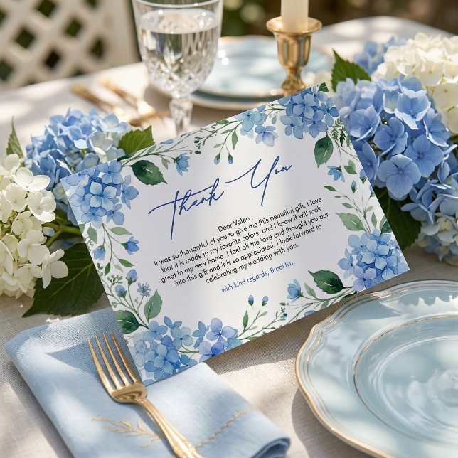 Something Blue Hydrangea Thank You Bridal Shower Card (Creator Uploaded)