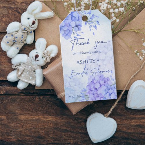 Something blue hydrangeas elegant bridal shower gift tags