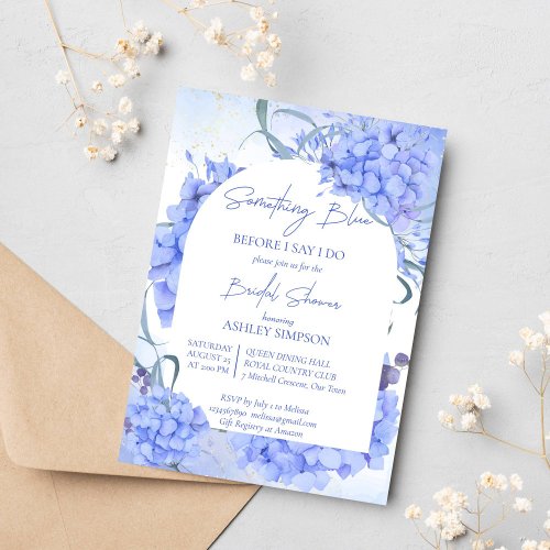 Something blue hydrangeas elegant bridal shower invitation