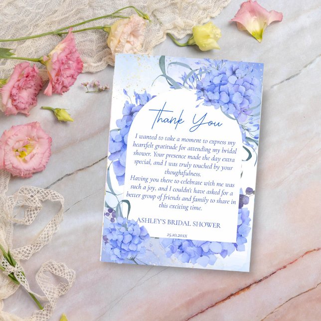 Something blue hydrangeas elegant bridal shower thank you card (Blue hydrangeas something blue bridal shower thank you cards elegant dusty blue blooms floral card)