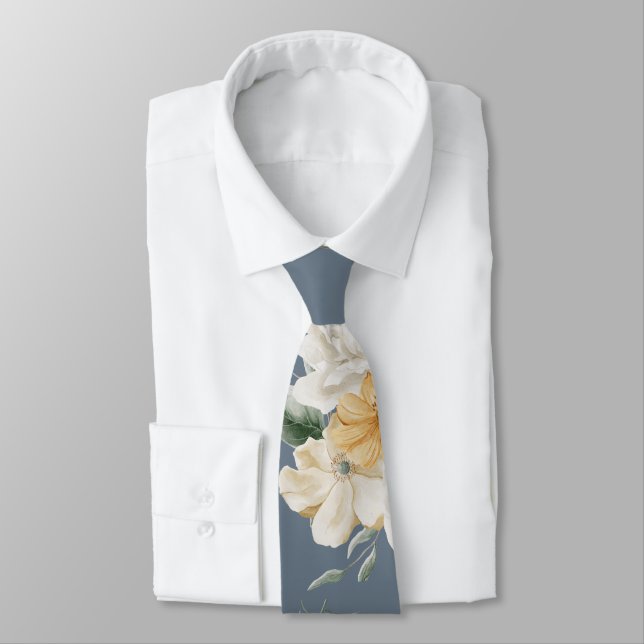 SOMETHING BLUE LARGE FLORAL Wedding Neck Tie (Tied)