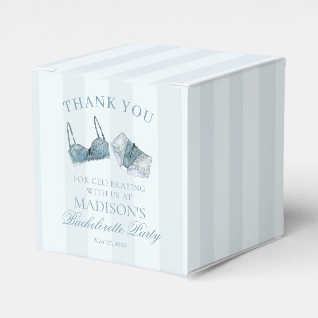 Something Blue Lingerie Bachelorette Party Dessert Favor Boxes (Front Side)