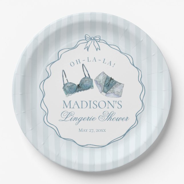 Something Blue Lingerie Shower Bachelorette Bridal Paper Plates (Front)