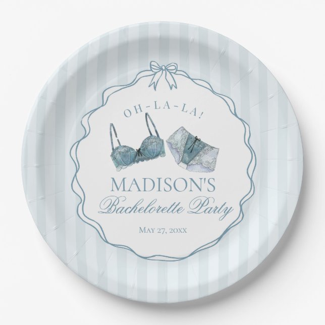 Something Blue Lingerie Shower Bachelorette Bridal Paper Plates (Front)