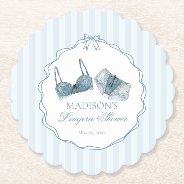 Something Blue Lingerie Shower Lace Bachelorette Paper Coaster (Front)