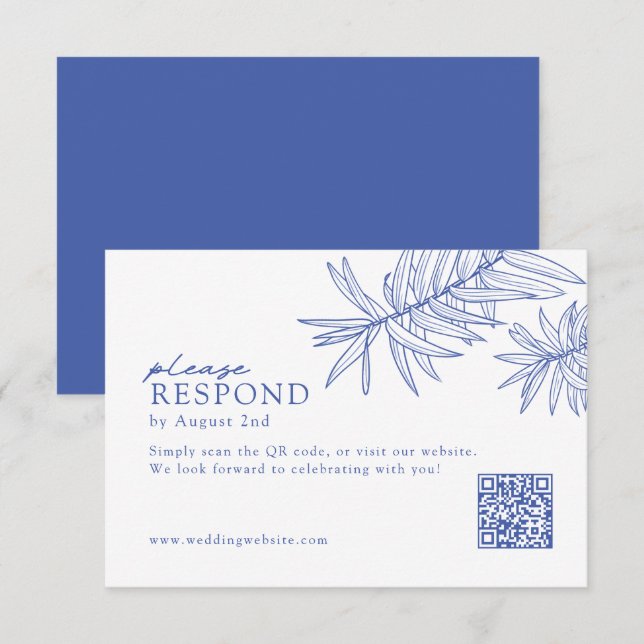 Something Blue Minimalist Botanical QR Code  RSVP Card (Front/Back)