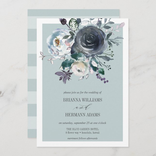 Something Blue | Modern Botanical wedding Invitation (Front/Back)