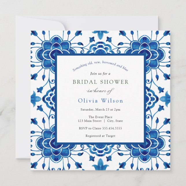 Something Blue Moroccan Tile Bridal Shower Invitation (Front)