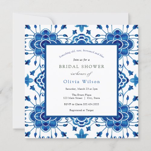 Something Blue Moroccan Tile Bridal Shower Invitation